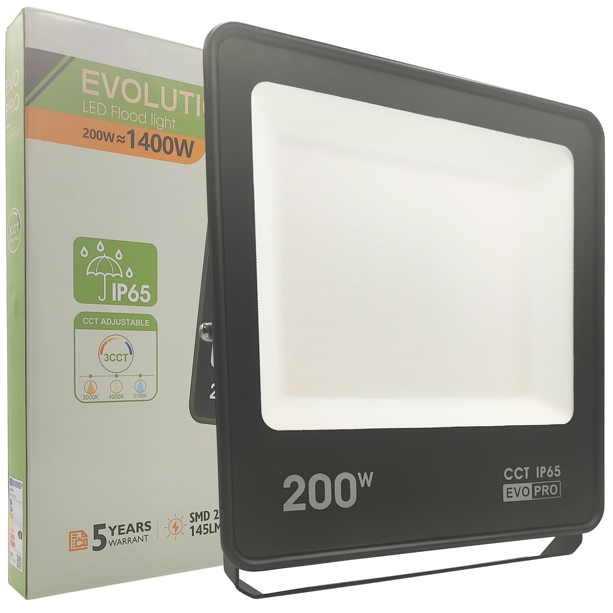 FactorLED Foco Led Exterior 200W (1400W), 22000Lm, Reflector EVO PRO, Outdoor Floodlight, Impermeable IP65, CCT Luz Seleccionable 3000K 4000K y 5700K, para Jardín, Garaje, Terraza y Patio (200W)