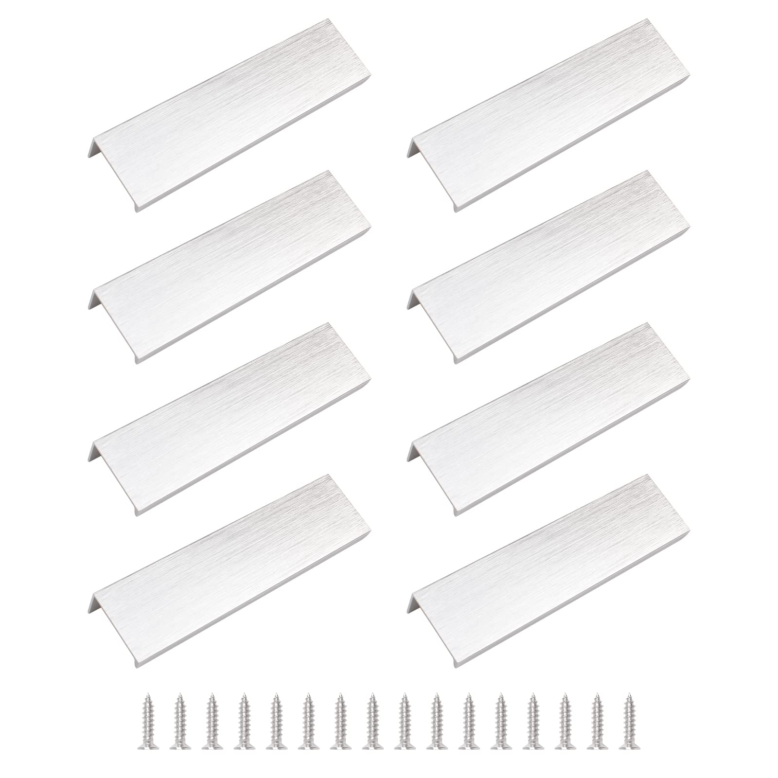 Morobor Brushed Silver Finger Edge Pull, 8Pcs Concealed Handle Modern Style Drawer Handle, Right Angle Aluminum Alloy Invisible Wardrobe Knobs For Cabinet Hardware Drawer/120Mm