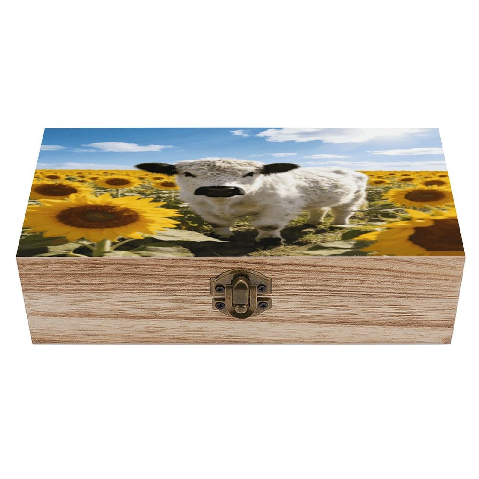 LZQPOEAS Western Highland Cow Sunflowers Wooden Keepsake Box Wooden Storage Box Container with Hinged Lid Beautiful Wood Memory Box Decorative Jewelry Case for Crafts Art Hobbies & Trinket Storage