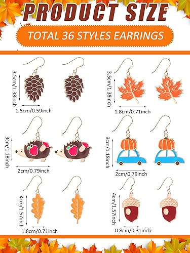 Miniatura 2 de 36 Pairs Thanksgiving Fall Drop Dangle Earrings Cute Autumn Jewelry Pumpkin Maple Turkey Holiday Earrings for Women