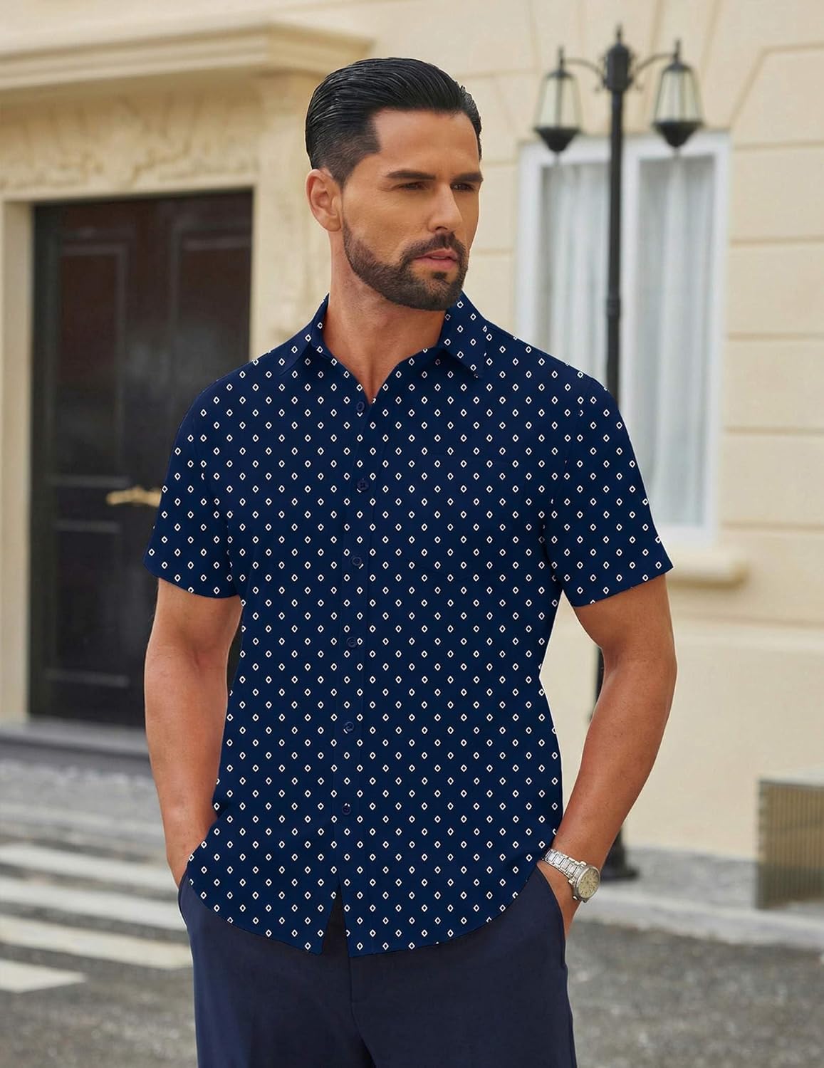 COOFANDY Mens Wrinkle Free Dress Shirt Short Sleeve Button Down Print Shirt Summer Business Casual Shirts with Pocket - Image 2