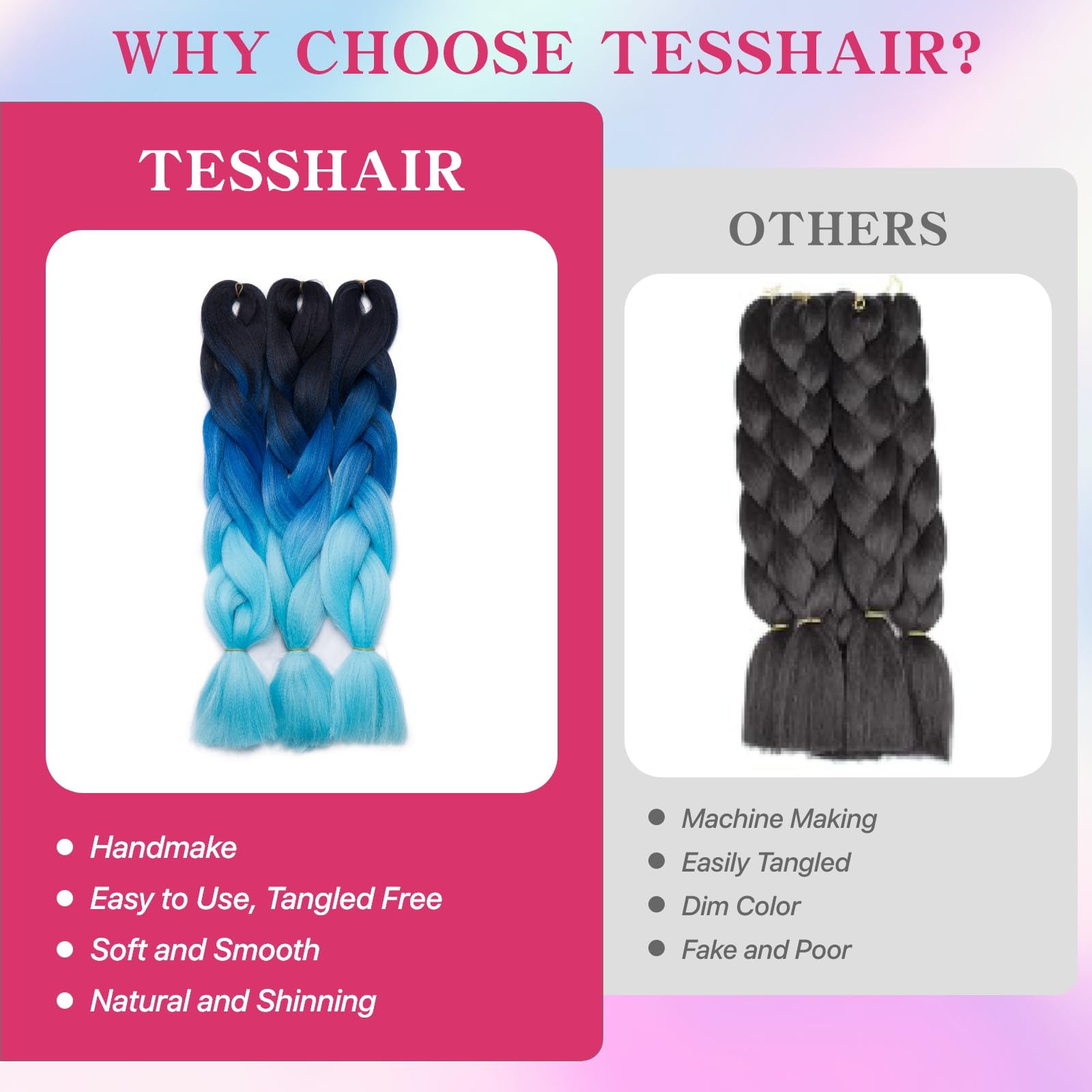 tesshair Braiding Hair Extensions 24 Inch Jumbo Braiding for Twist Braiding Synthetic Fashion Braids Extensions Hair Natural Braid Extensions for Women Grils (Black/Blue/Sky Blue - Image 3