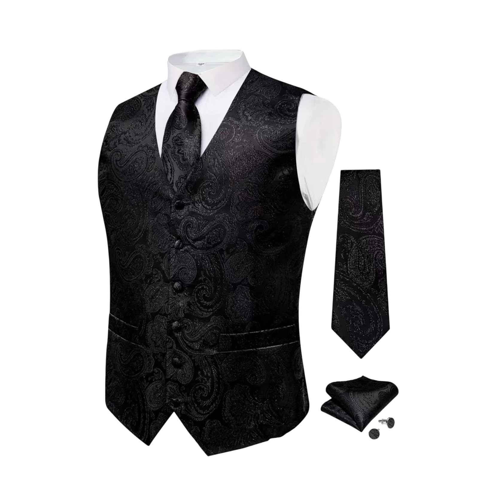Męska kamizelka Paisley żakardowa jednorzędowa slim fit z wiązaniem poszetka kwadratowa do noszenia na co dzień