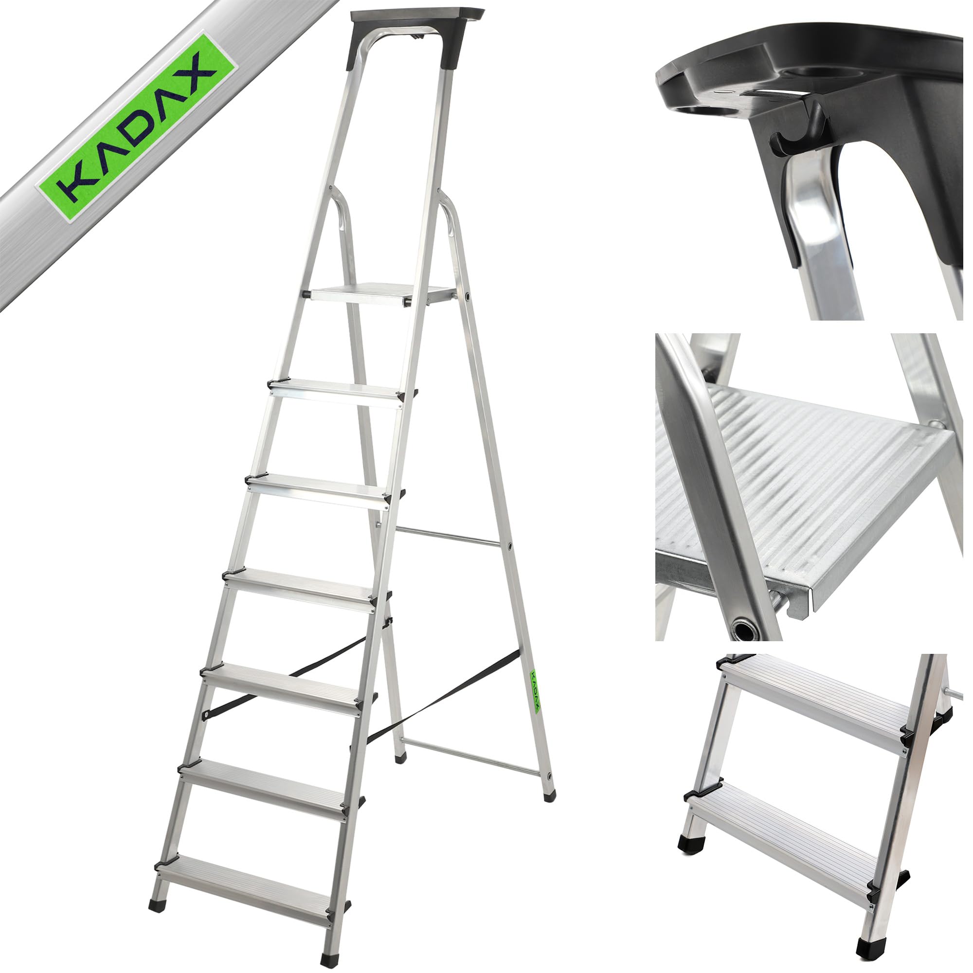 KADAX Echelle Aluminium Pliable 6 marches | escabeau Multifonction | jusqu'a 150kg | antiderapante Stable | Menage Atelier