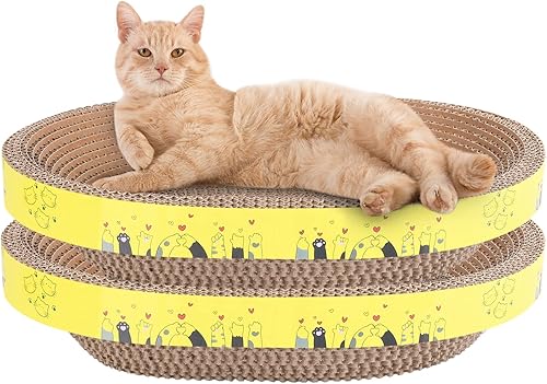 Miniatura 1 de 2 paquetes de cartón rascador para gatos, almohadilla ovalada corrugada para rascar, cama de descanso para rascar gatos, almohadilla ovalada para