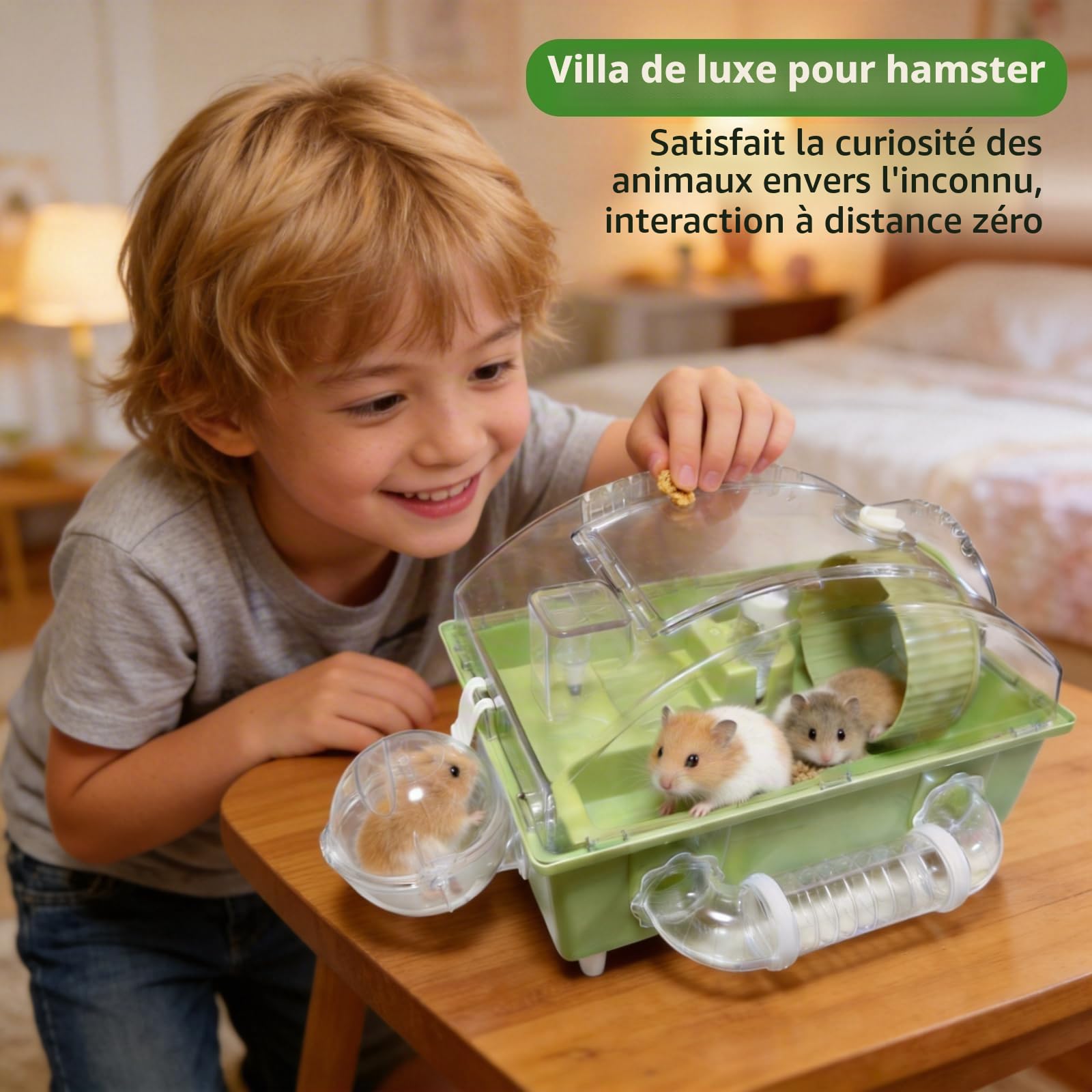 Cage pour hamster, cage pour petits animaux, enclos pour petits animaux avec couvercle transparent, petite cage pour souris avec roue d'exercice, tunnel, gamelle, baignoire et rampe
