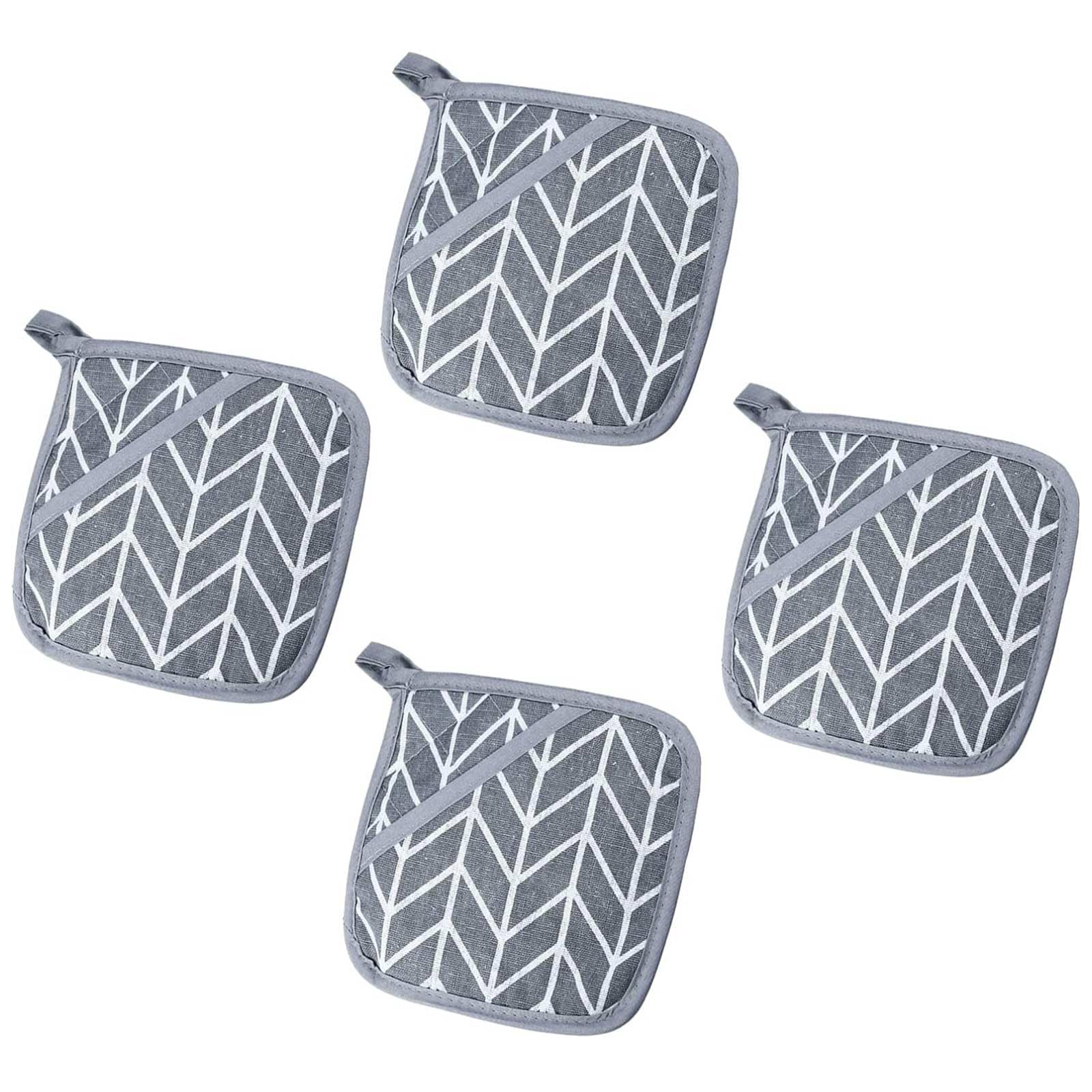 4 Pcs Thickened Cotton Pot Holders with Pocket, Grey Heat Resistant Oven Square
