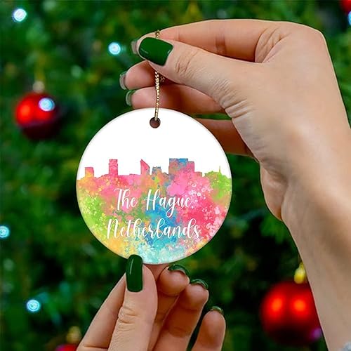 Vista 24 de Two-Side Printed Netherlands-Rotterdam Ceramic Christmas Ornament, Novelty for Family Friends Kids, Colorful City Painting Christmas Keepsake