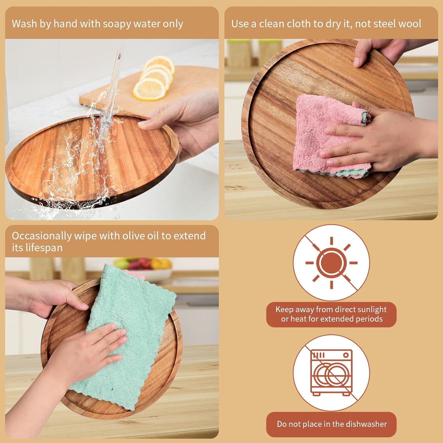 18 Pcs Round Acacia Wood Dinner Plates Set 6 8 10 Inch Natural Classic Food Trays Lightweight Wooden Charger Plates for Serving Dish, Snack, Salad, Dessert, Housewarming Christmas Gifts