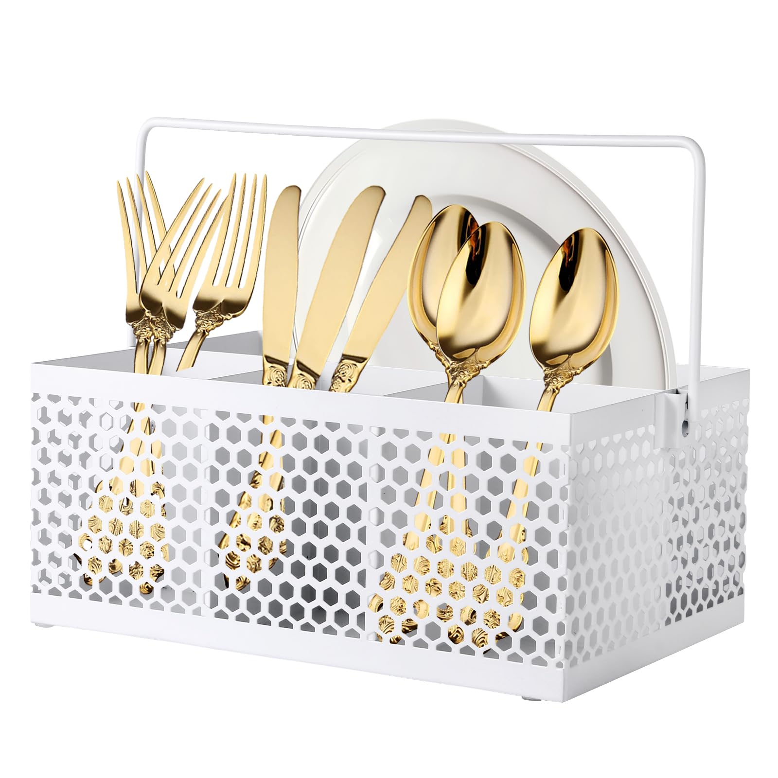 DYGZBLHT Utensil Holder, Silverware Caddy,Organizer Cutlery Holder, Kitchen Countertop Organizer, Metal Mesh White