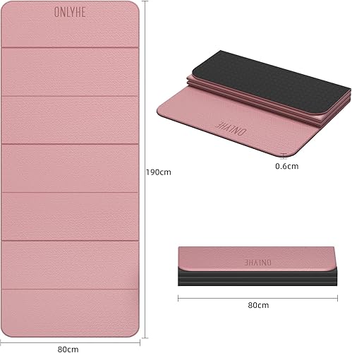 Miniatura 2 de Esterilla de yoga plegable de 75 x 31.5 x 0.24 pulgadas, extra grande, ligera, de elastómero termoplástico, doble antideslizante para pilates,