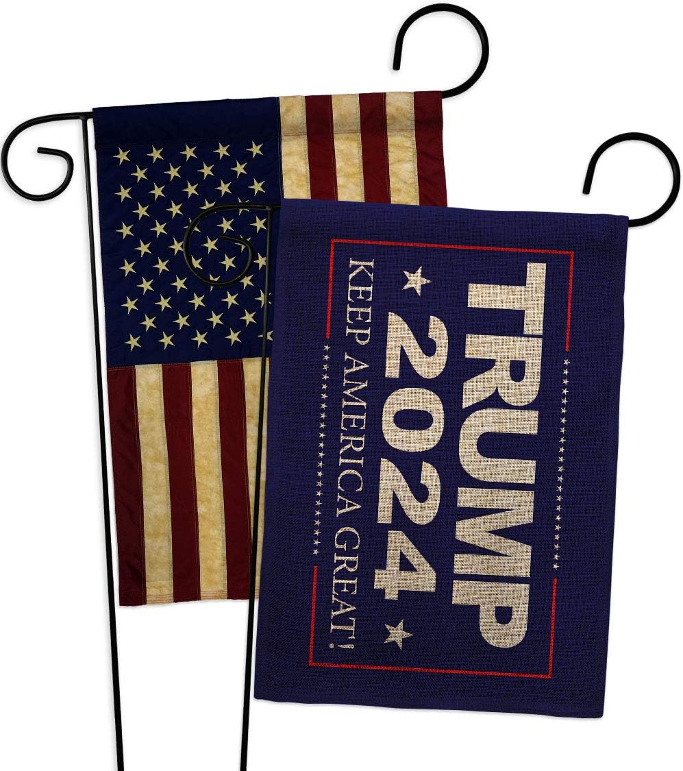 Trump 2024 Burlap Garden Flags Pack Americana Political President Democrat Republican Tea Party United State American Election USA Vintage Applique Small Gift Yard House Banner Double-Sided 13 X 18.5