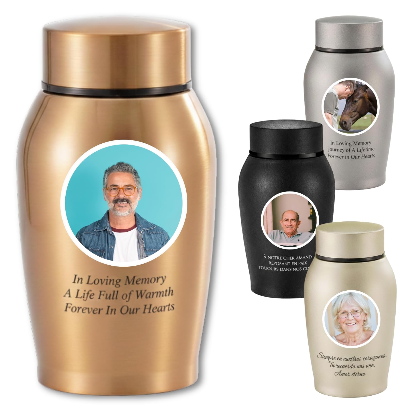 Personalized Titanium Steel Keepsake Cremation Urn for Human Ashes | Custom Color Portrait & Crystal Raised Lettering | Handcrafted Small Memorial Urn (3, Antique Bronze)