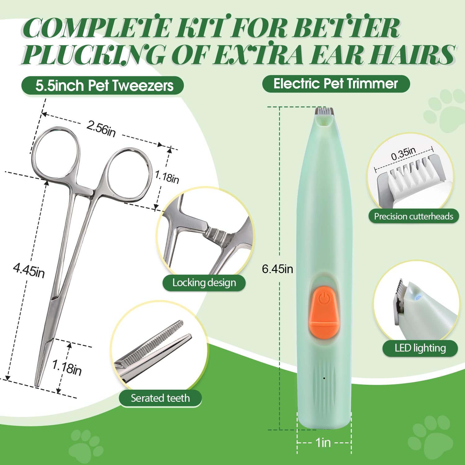 Pawsitive Vibes Zestaw do czyszczenia uszu dla psa, proszek do usuwania sierści 30 g, hemostat i obcinacz do strzyżenia psów do pielęgnacji, leczenia infekcji ucha psa, usuwania woskowiny i zapachu