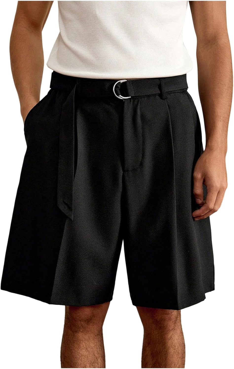 Verdusa Men's Straight Leg Belted Dressy Shorts Summer Knee Length Shorts
