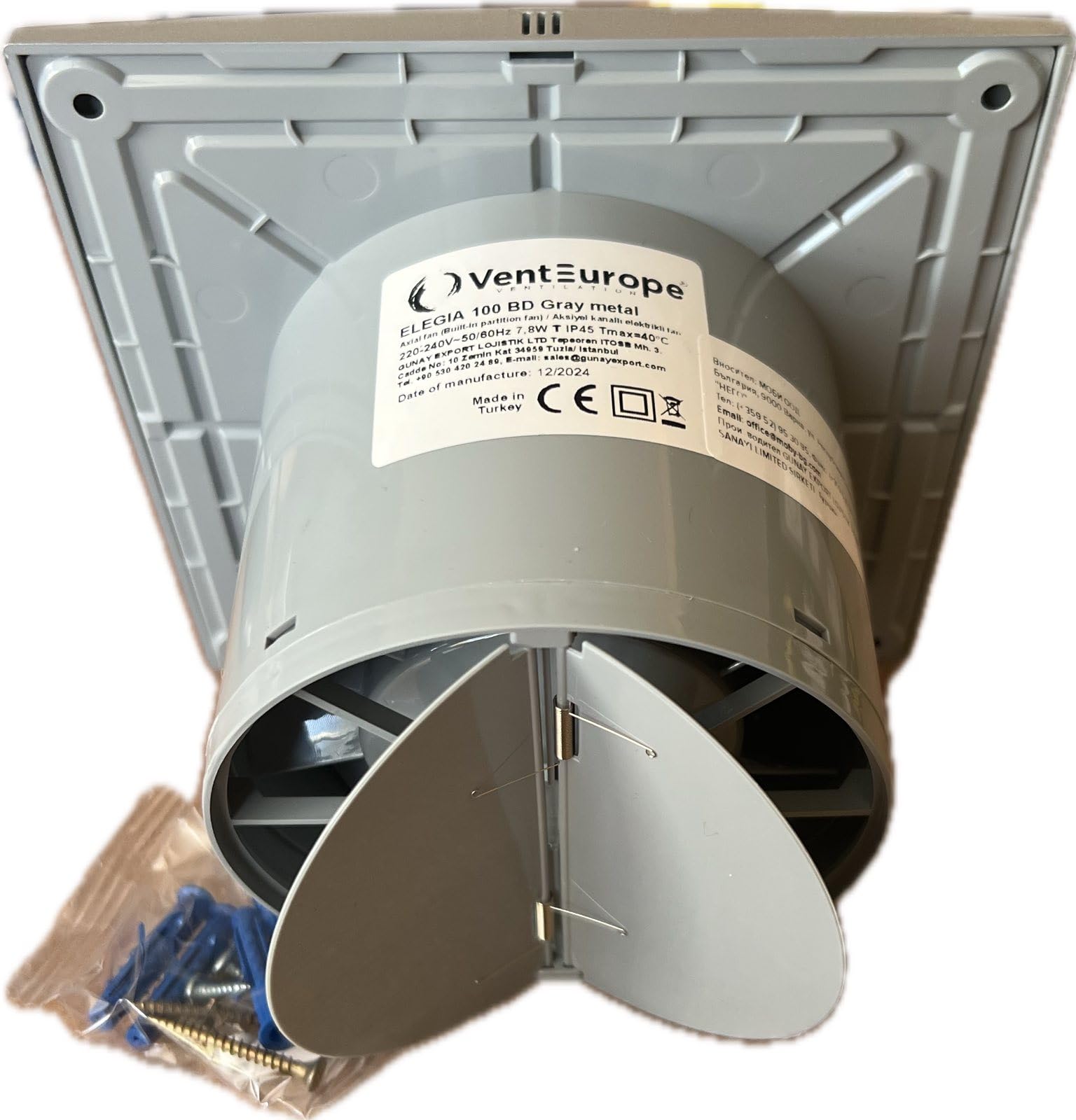 Ventilatore da bagno 100 mm silenzioso 25 dB con valvola di ritiro – Ventilatore da parete e soffitto per bagno, WC e doccia, risparmio energetico 7,8 W, 90 m³/h, cuscinetto a sfera motore, Slim