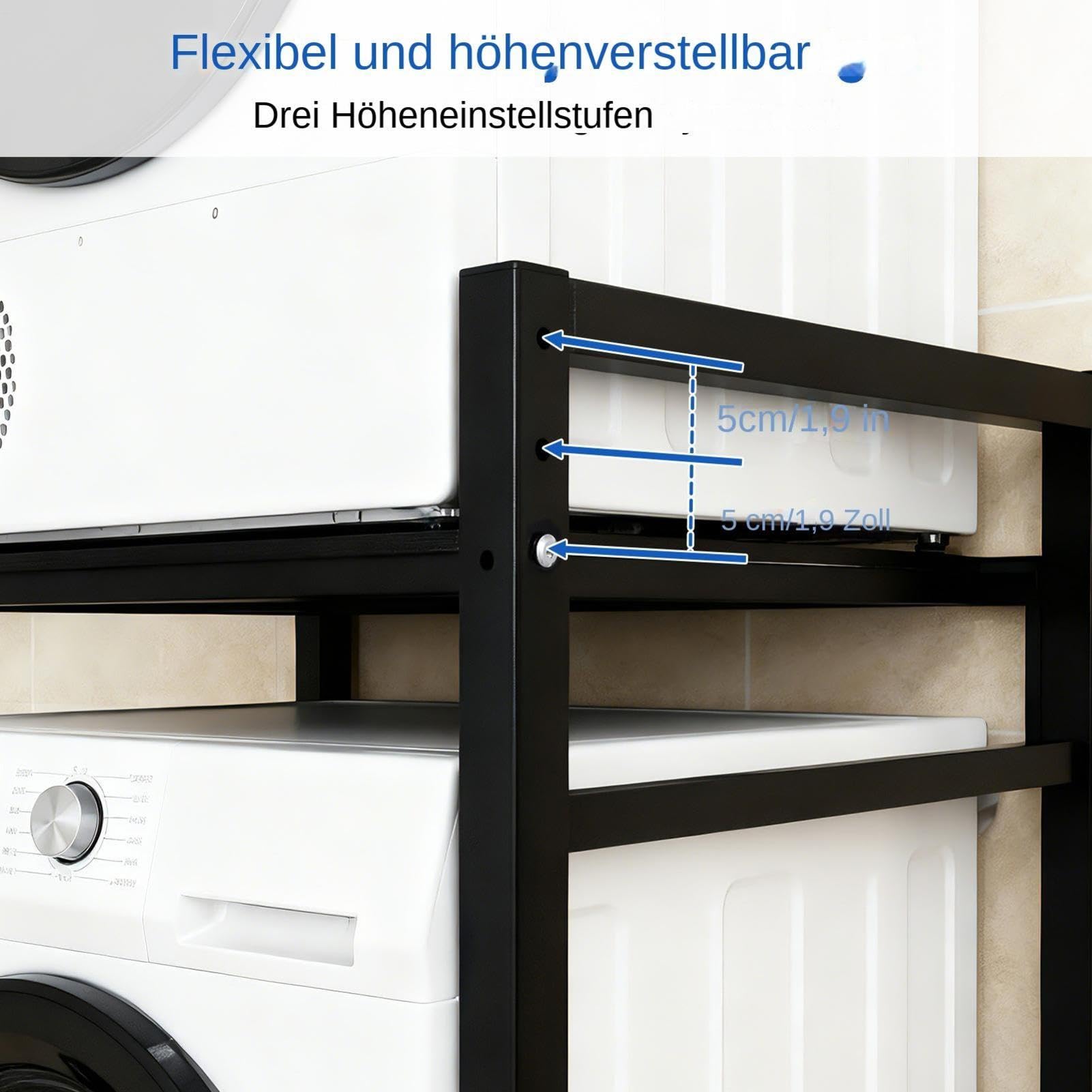 Waschmaschinenregal – Verdickter Waschmaschinen Trockner Schrank mit 300 kg Tragfähigkeit, Höhenverstellbare Lagerregaleinheit für Waschküche & Balkon, Patentiertes Waschmaschinen Regals, platzsparend