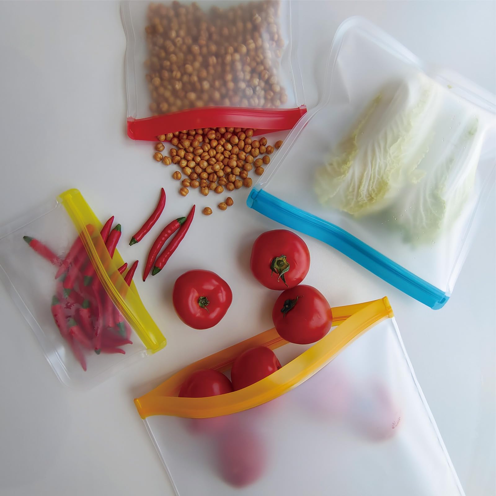 12 bolsas reutilizables para almacenamiento de alimentos, 4 tipos de diferentes tamaños, a prueba de fugas, bolsas reutilizables para congelador, sin BPA, utilizadas para almacenamiento en el hogar y