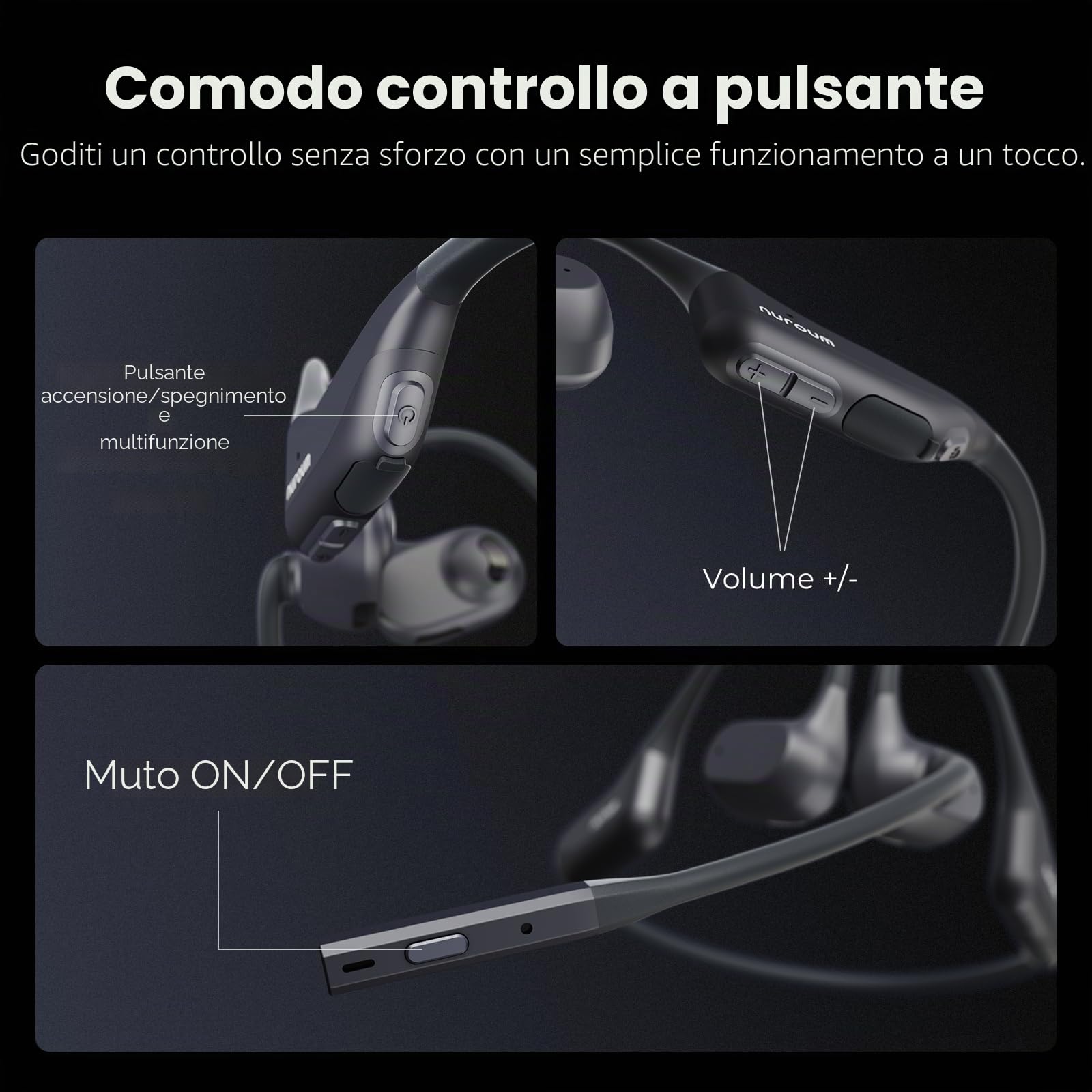 Nuroum OpenEar Pro Cuffie Bluetooth Orecchio Aperto con Microfono a Cancellazione del Rumore, Auricolare Bluetooth Senza Fili V5.3 Connessione Multipunto,15 Ore Durata per Ufficio/Casa/Chiamate