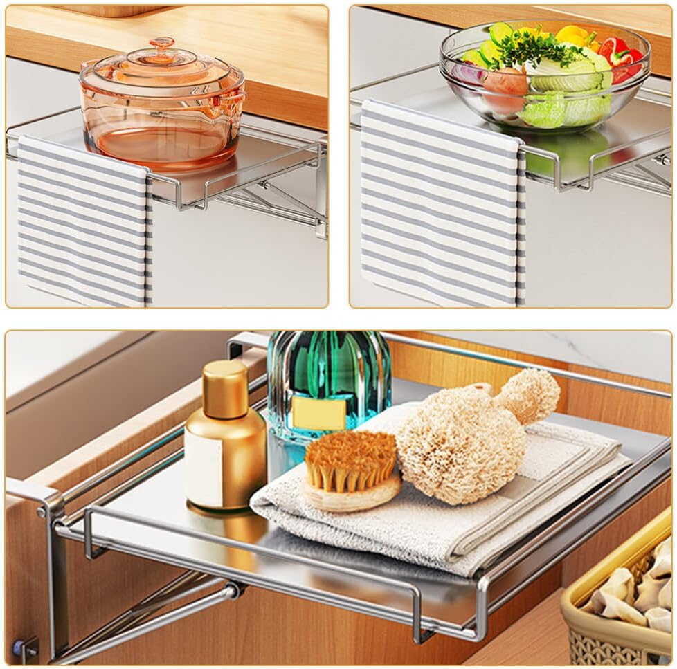 VOSAREA Cabinet Door Organizer Foldable Shelf for Kitchen Spice Storage Easy to Install over The Cabinet Hanging Shelf for Efficient Space Saving and Daily Use Essentials