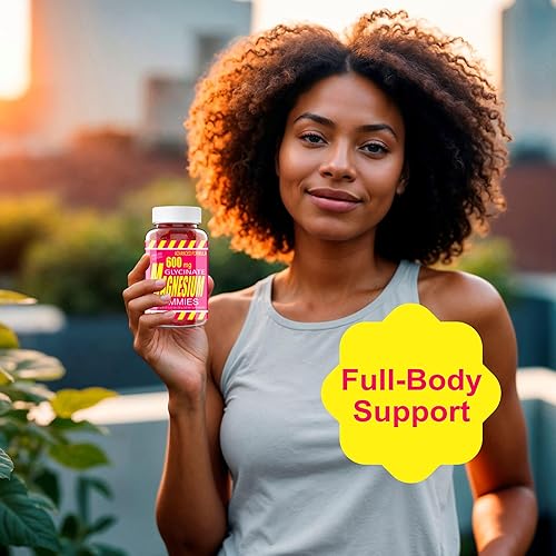 Miniatura 4 de Glicinato de magnesio 400 mg gomitas complejas con L-treonato, Ashwagandha, vitamina D y B6, CoQ10, potasio, calcio, alivio del estrés, gomitas para