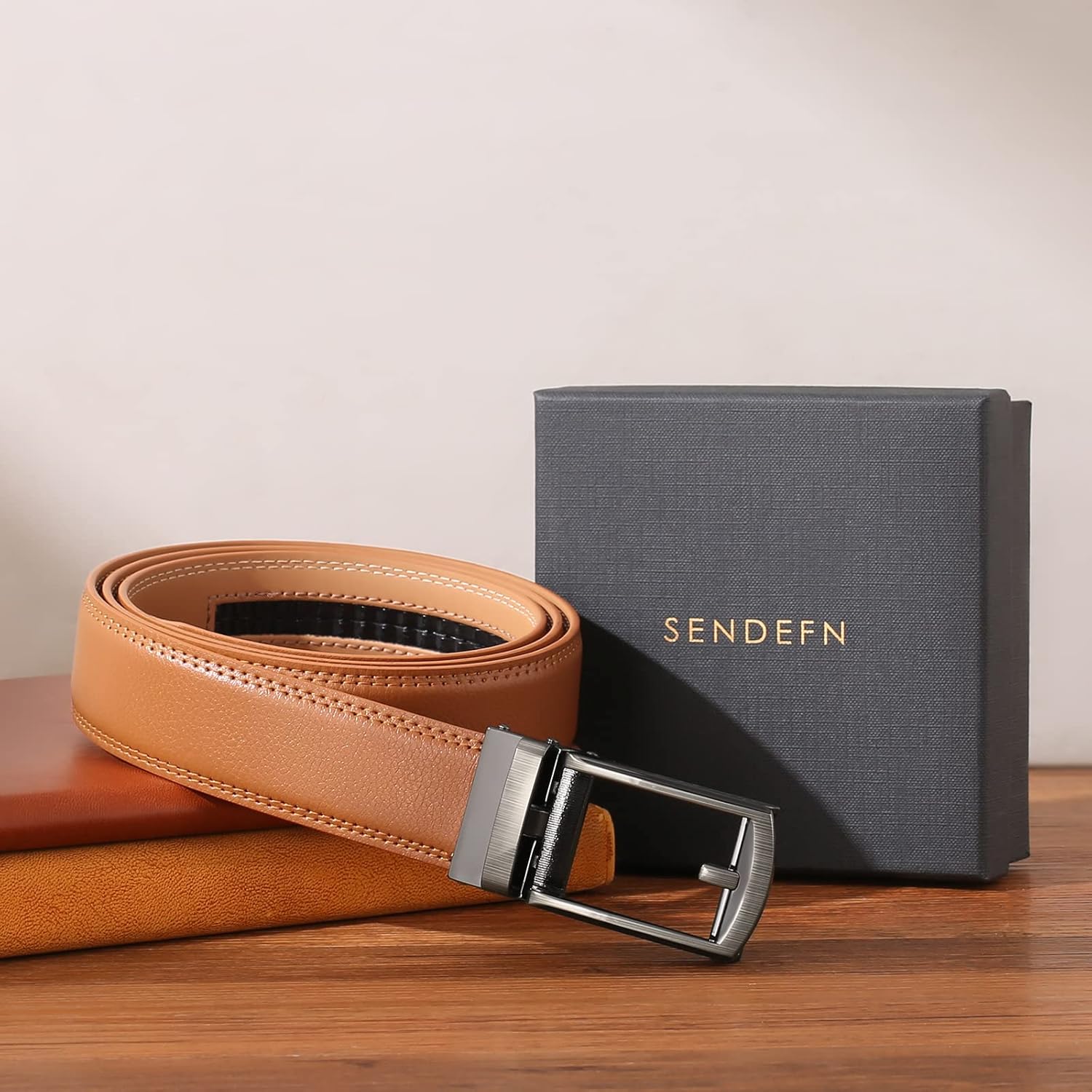 SENDEFN Men's Leather Dress Casual Belt 1 3/8" Automatic Adjustable Click Buckle Belts with Gift Box - Image 5