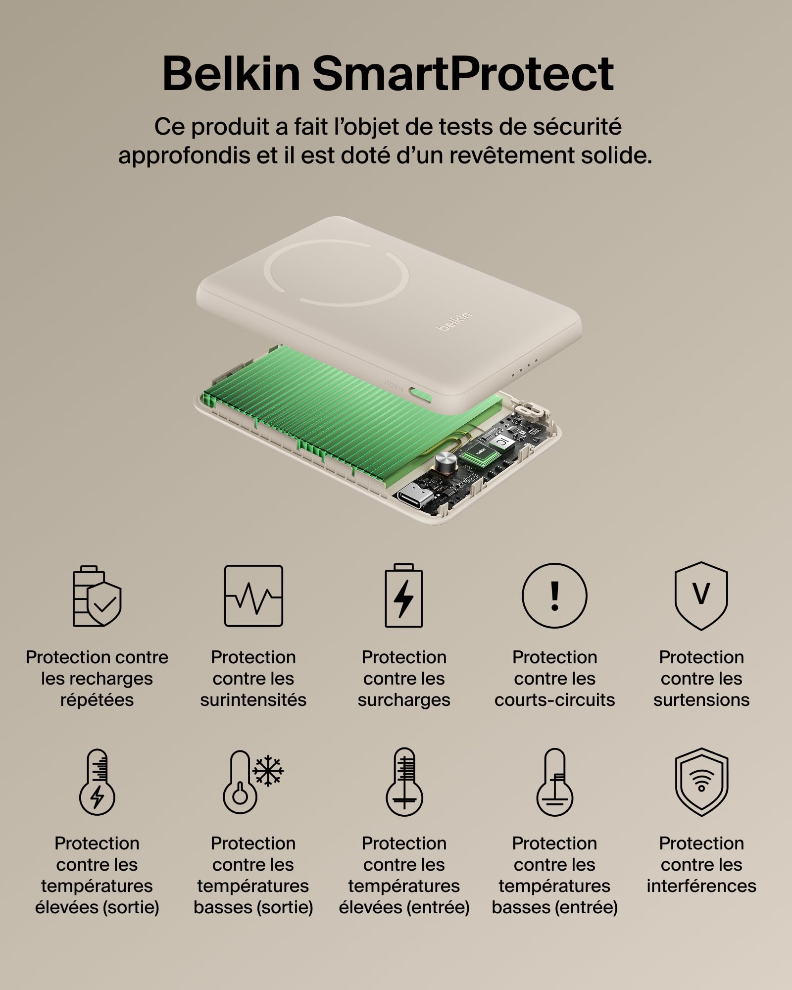 Belkin BoostCharge Batterie Externe Magnétique 5 000 mAh - Beige