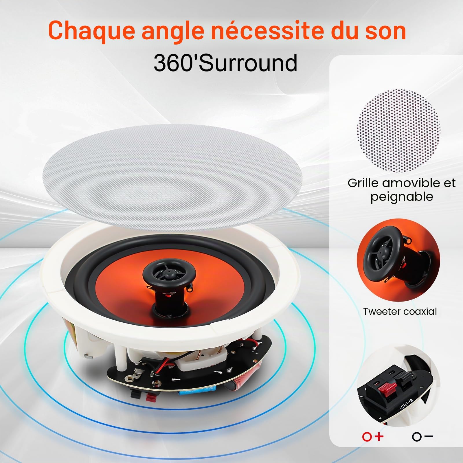 Herdio 4 Pouces Haut-parleurs de Plafond 400 Watts Enceinte encastrable Plafond Murales Parfait pour la Cuisine, Salle de séjour, Porche Couvert(4 Haut-parleurs)