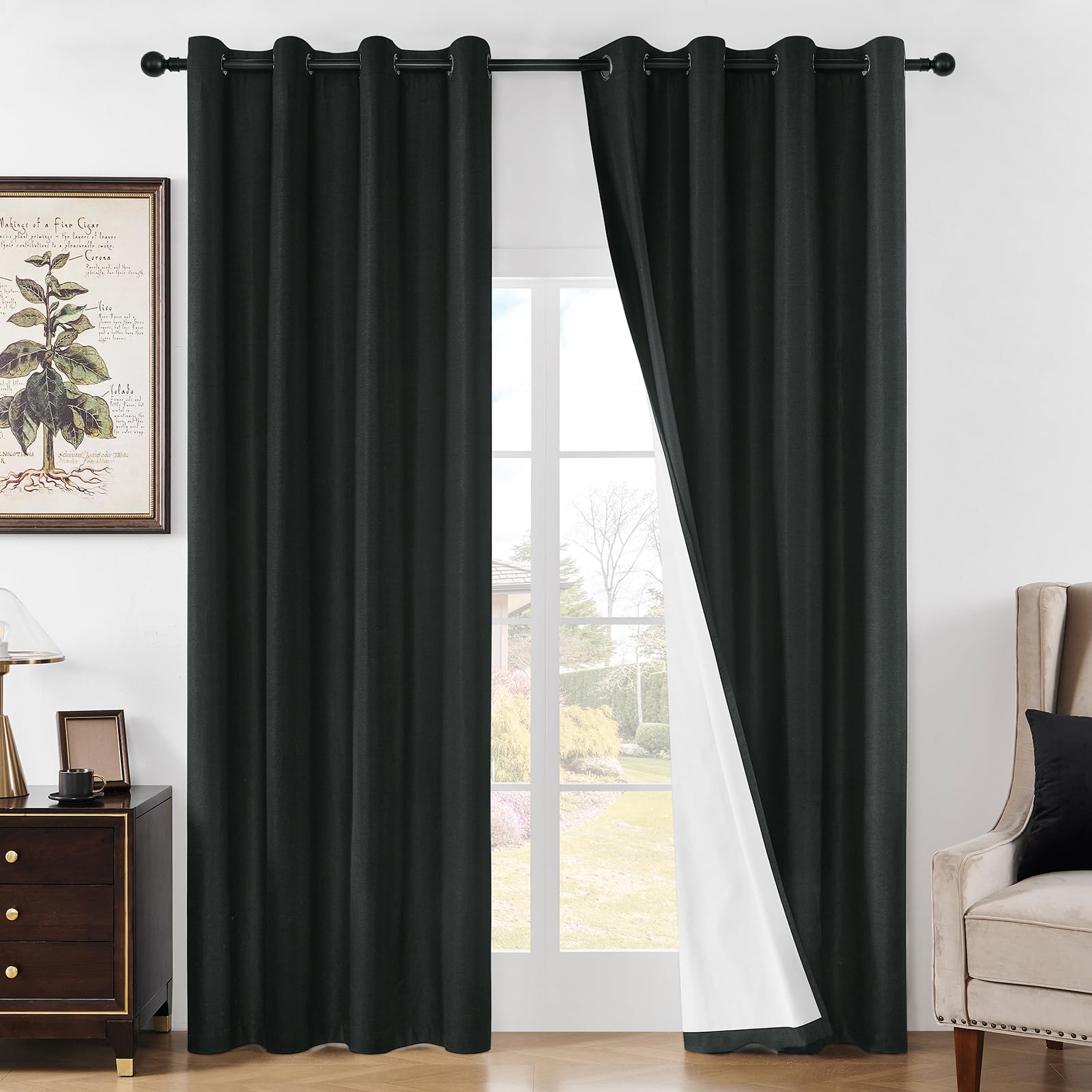 Joydeco 100% Blackout Curtains 84 Inch Length 2 Panels Set, Black Out Curtains for Bedroom Windows 84 Inch Long, Black Curtains for Living Room Thermal Insulated Drapes(W52 x L84 Inch, Black)