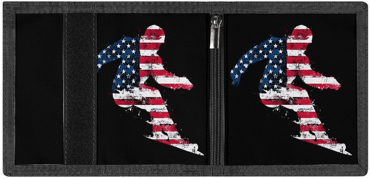 Ice Skating Plater U.S. Flag Trifold Slim Wallet Front Pocket With Money Clip And ID Credit Card Slots For Travel Work