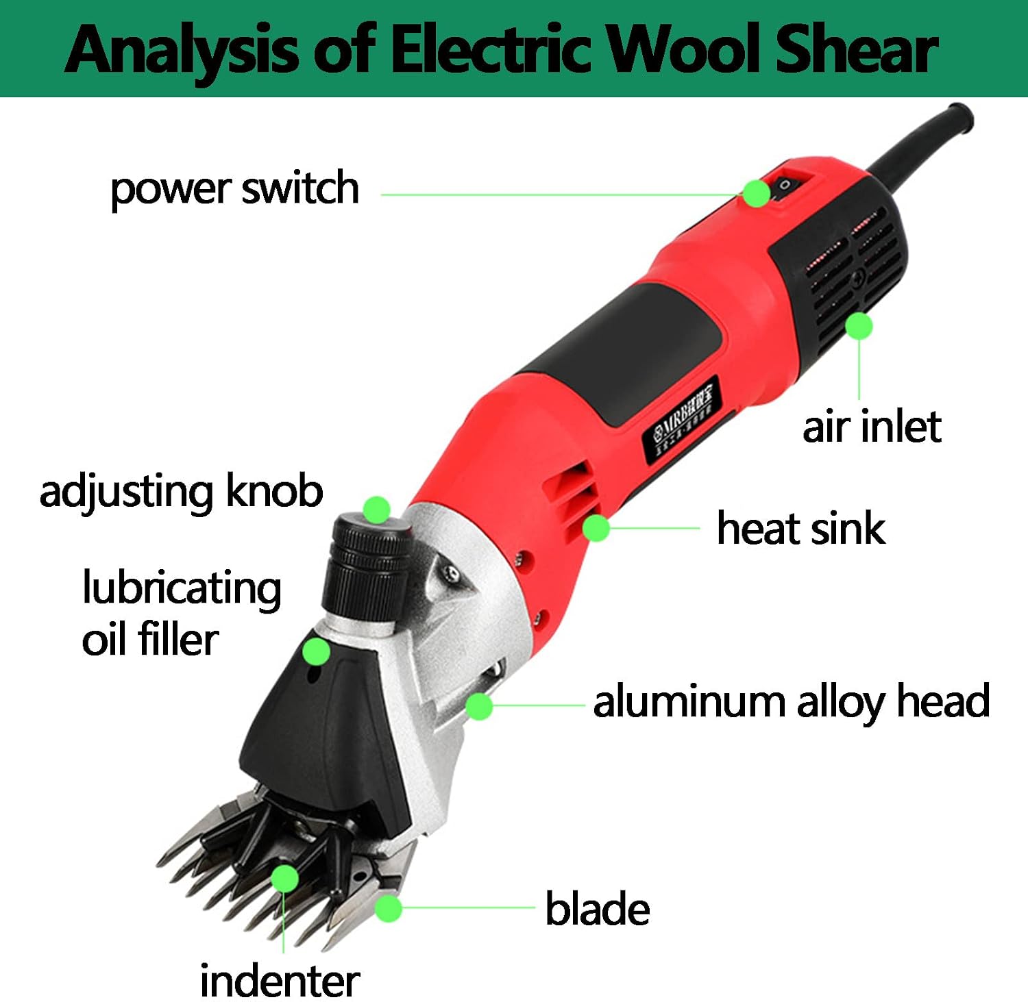 Electric Sheep Shears, Sheep Hair Trimmer, Professional Horse Care Animal Shearing Machine, Farm Livestock Grooming Kit Hair Cutting, 6 Speeds Control, Sheep Trimmer,220V-9straightteeth