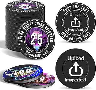 100-1000 personalisierte Plastik-Pokerchips mit beidseitigem Vollfarbdruck - Individuelle Logo-, Bild- oder Textgestaltung für Bars, Partys, Unternehmen & Events