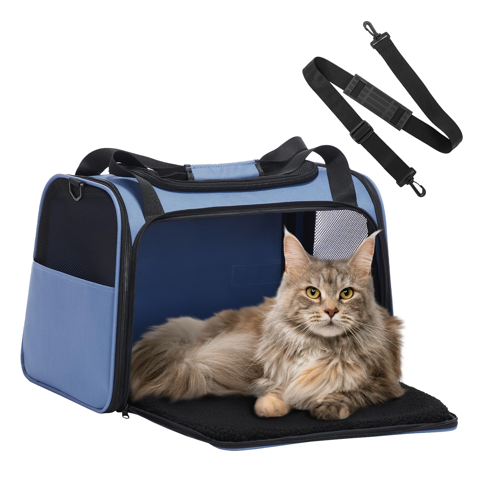 Sac transport chat pliable contre le stress des voyages bleu L