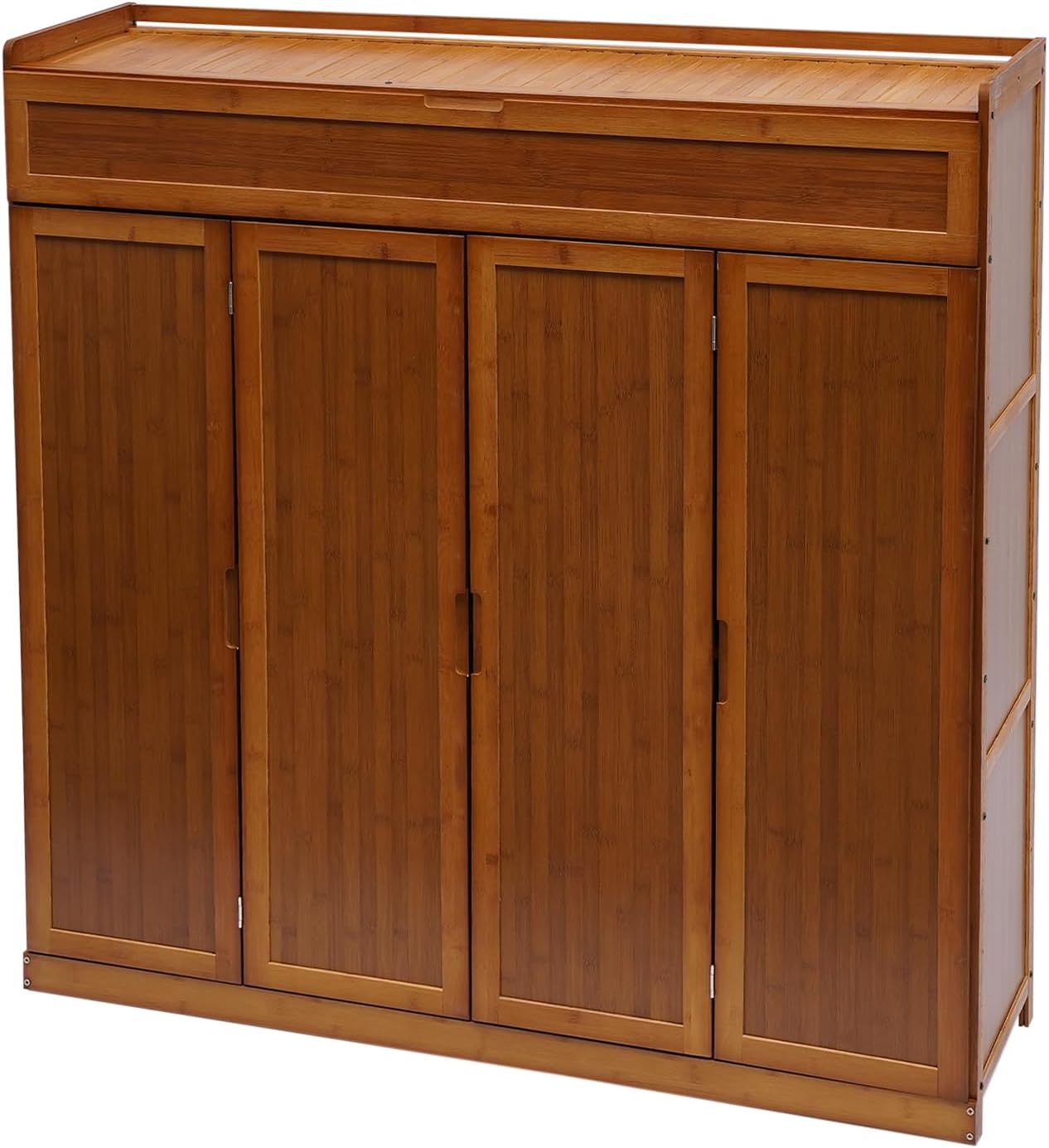 7-Tier Bamboo Shoe Storage Cabinet, 46" L x 13" W x 45.3" H Boots Freestanding Tall Shoes Rack Organizer Entryway with 2 Folding Doors Rectangular Brown for Closet Living Room Bedroom