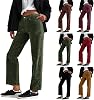 Womens Brown Corduroy Pants, Elastic Waist, Straight Leg, Ankle Length, Casual, Loose, Comfy, Mid Rise, Plus Size, Adults