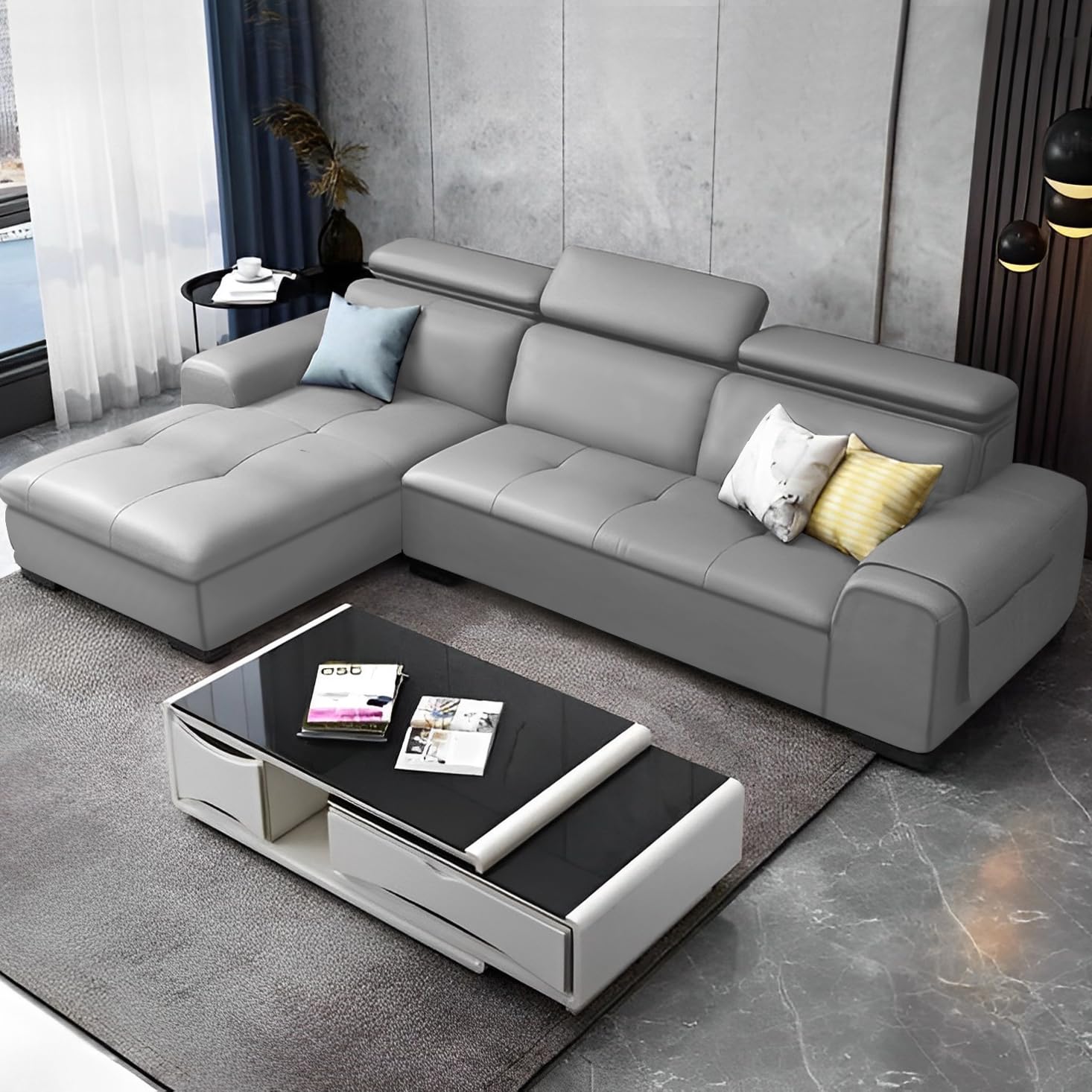 GRAPEWOOD Henslee LHS 4 Seater L Shape Sofa Set for Living Room (Grey) Premium Leathertte Fabric Sofa-image-41