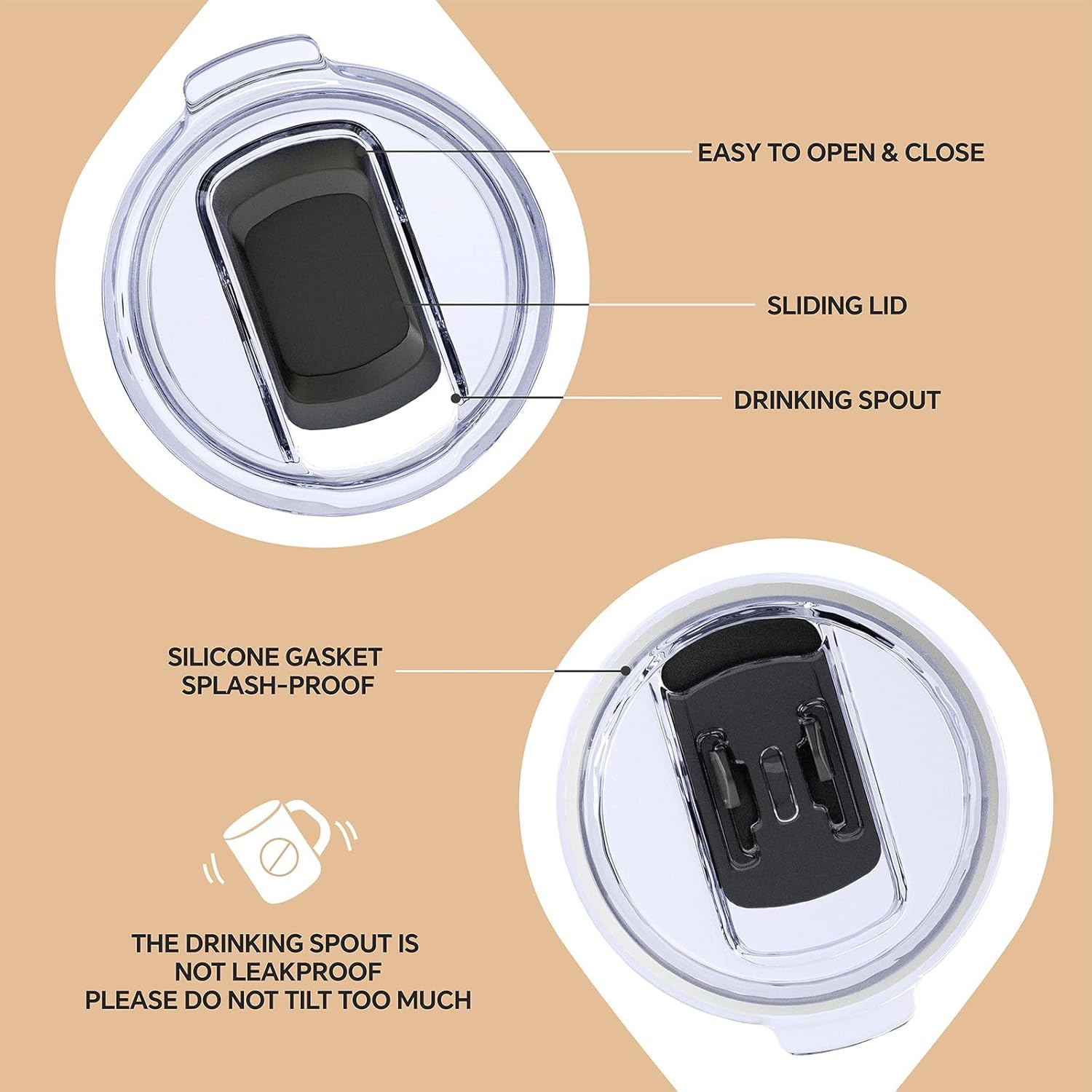 Ideus 16 oz Coffee Cup, Stainless Steel Coffee Travel Mug, Spill Proof Tea Mug with Handle and Lid, Lightweight and Durable, Great for Office Home and Outdoor Use, Golden-FUJI FLOW - Image 4