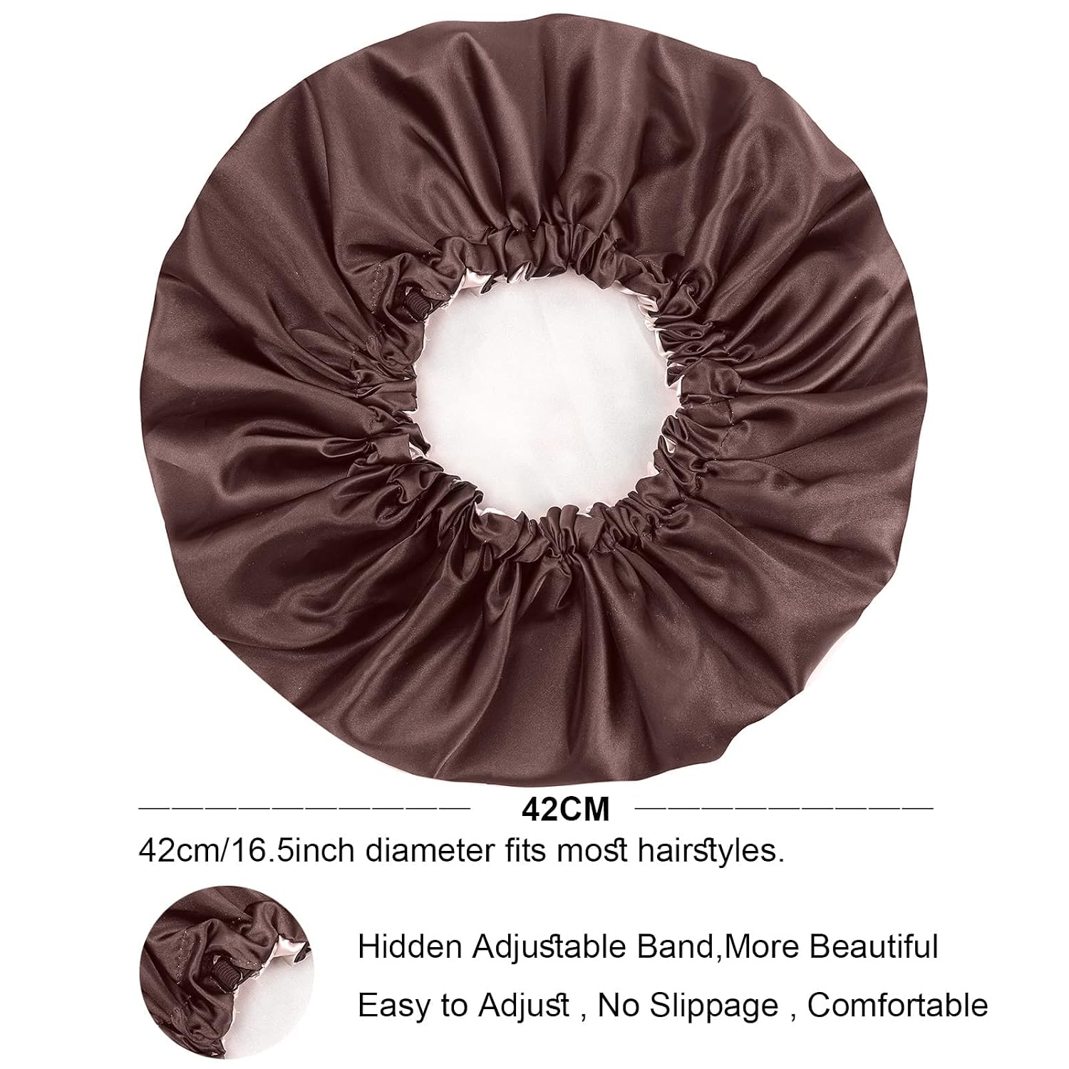 Satin Bonnet Silk Hair Cap: Double Layer Reversible Extra Large Jumbo Adjustable Satin Lined Stainless Oversized Bonnets Sleep Night Cap No Slip-Off for Women Braids Sleeping (Coffee)