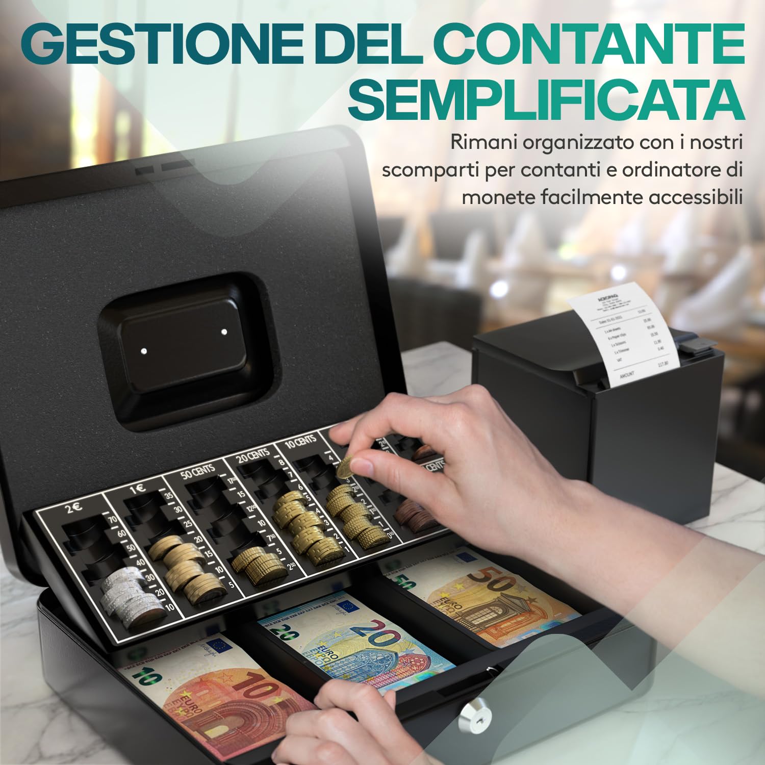 ACROPAQ Cassetta di sicurezza per soldi - (30 x 24 x 9 cm), Cassetta porta soldi con contamonete, Struttura in acciaio, Con 2 chiavi incluse, Nero - Porta banconote