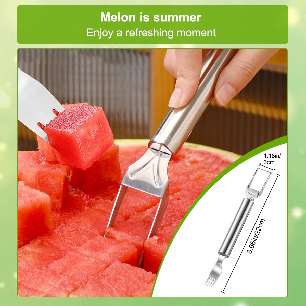 Watermelon Slicer Cutter Fruit Tool - 2-In-1 Stainless Steel Fruit Cutter 2024 New Dual Head Fork Fruit Knife Melon Cube Cutter Watermelon Cuber Cutting Tool Portable Watermelon Cutter Slicer (1 PCS)