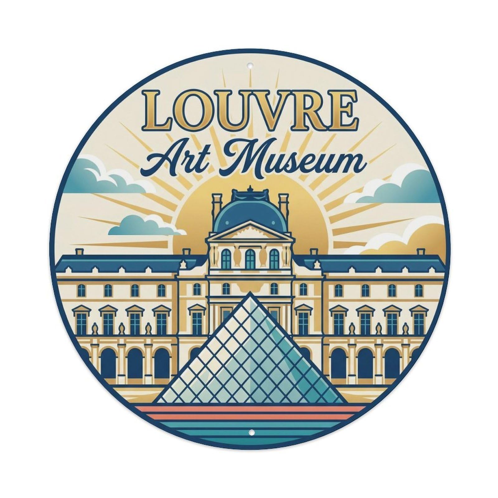 Vintage Travel Louvre Pyramid France Metal Tin Sign Plaque Wall Decor for Cafe, Club, Garden Round Metal Poster 8x8Inch