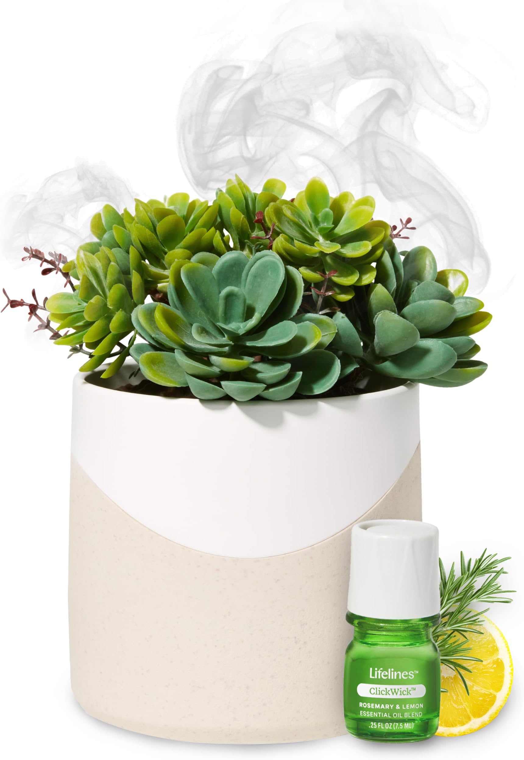 Lifelines Plant Diffuser with Essential Oil Blend - Modern Planter, Succulent - Rechargeable Aromatherapy Diffuser, Artificial Faux Plants Home & Office - ClickWick Blend Included