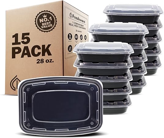 Freshware Meal Prep Containers [15 Pack] 1 Compartment Food Storage
