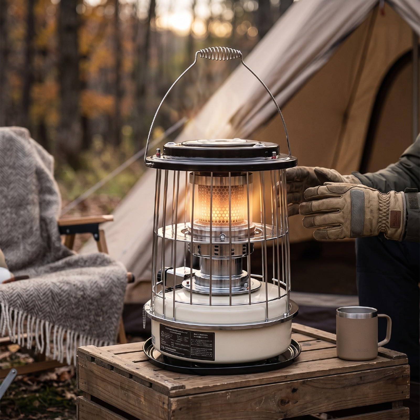 Zunate Kerosin-Heizung, 3 L, Kippsicher, Tragbare Raumheizung aus Edelstahl für Camping Im Innen- und Außenbereich, Eisfischen, mit Automatischer Abschaltung, Beige