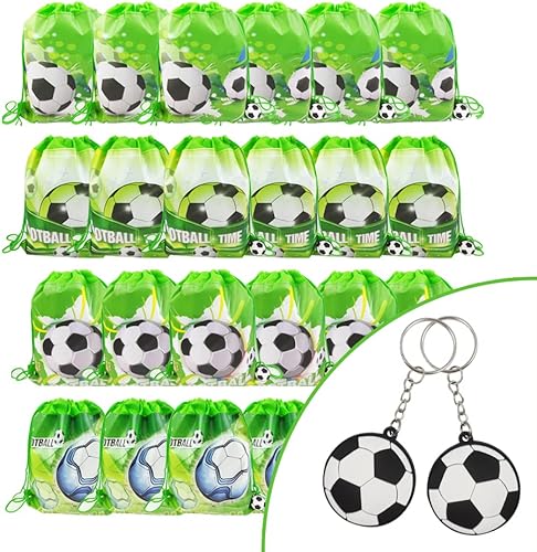 Miniatura 6 de Paquete de 12 bolsas de regalos de fiesta de cumpleaños con cordón de fútbol, bolsa de suministros de fiesta temática deportiva, paquete de regalo