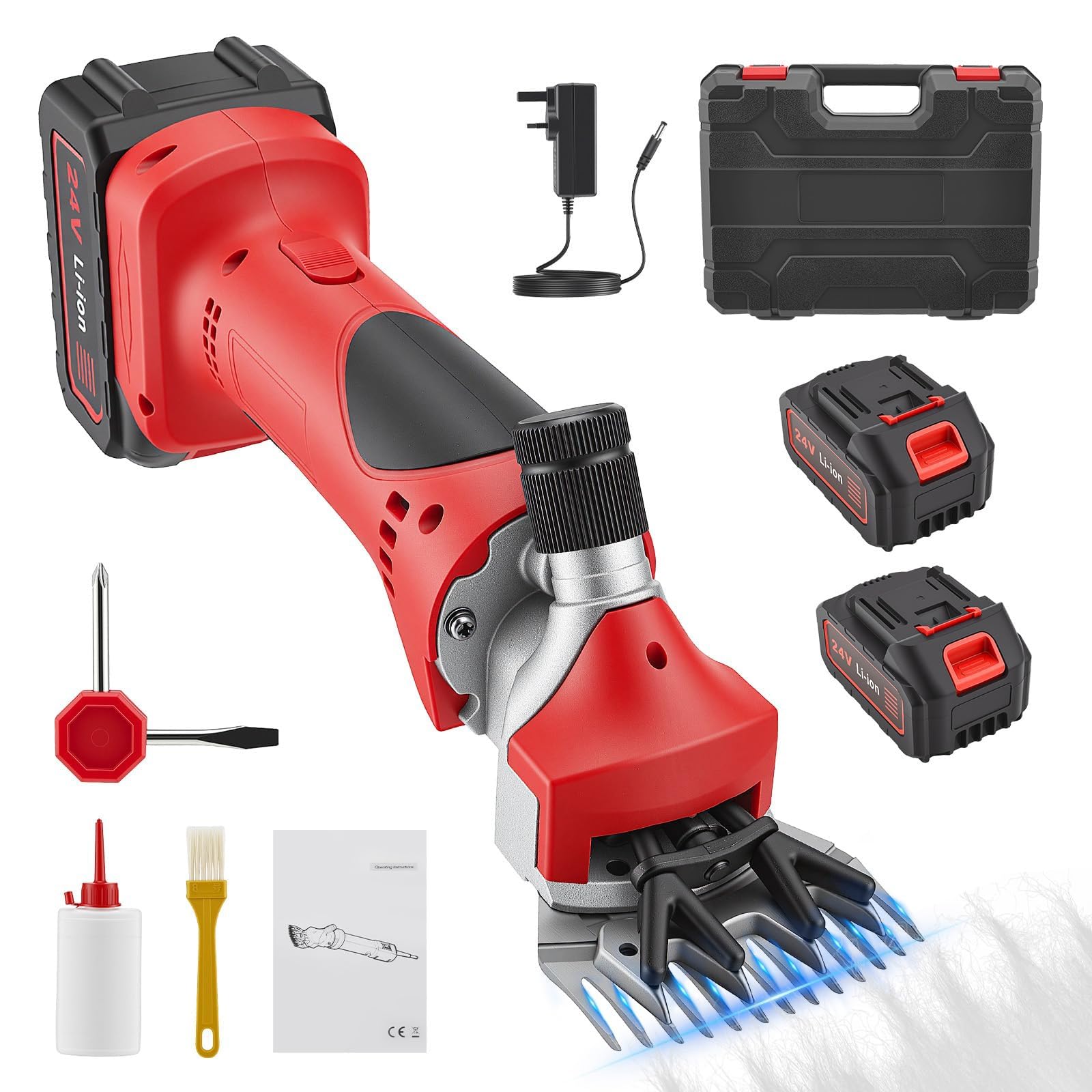 Tosatrice elettrica professionale for carichi pesanti da 1500 W, tosatrice for pecore senza fili da 1350 giri/min con 6 velocità, for la rasatura della lana di pelo di pecore, capre, animali