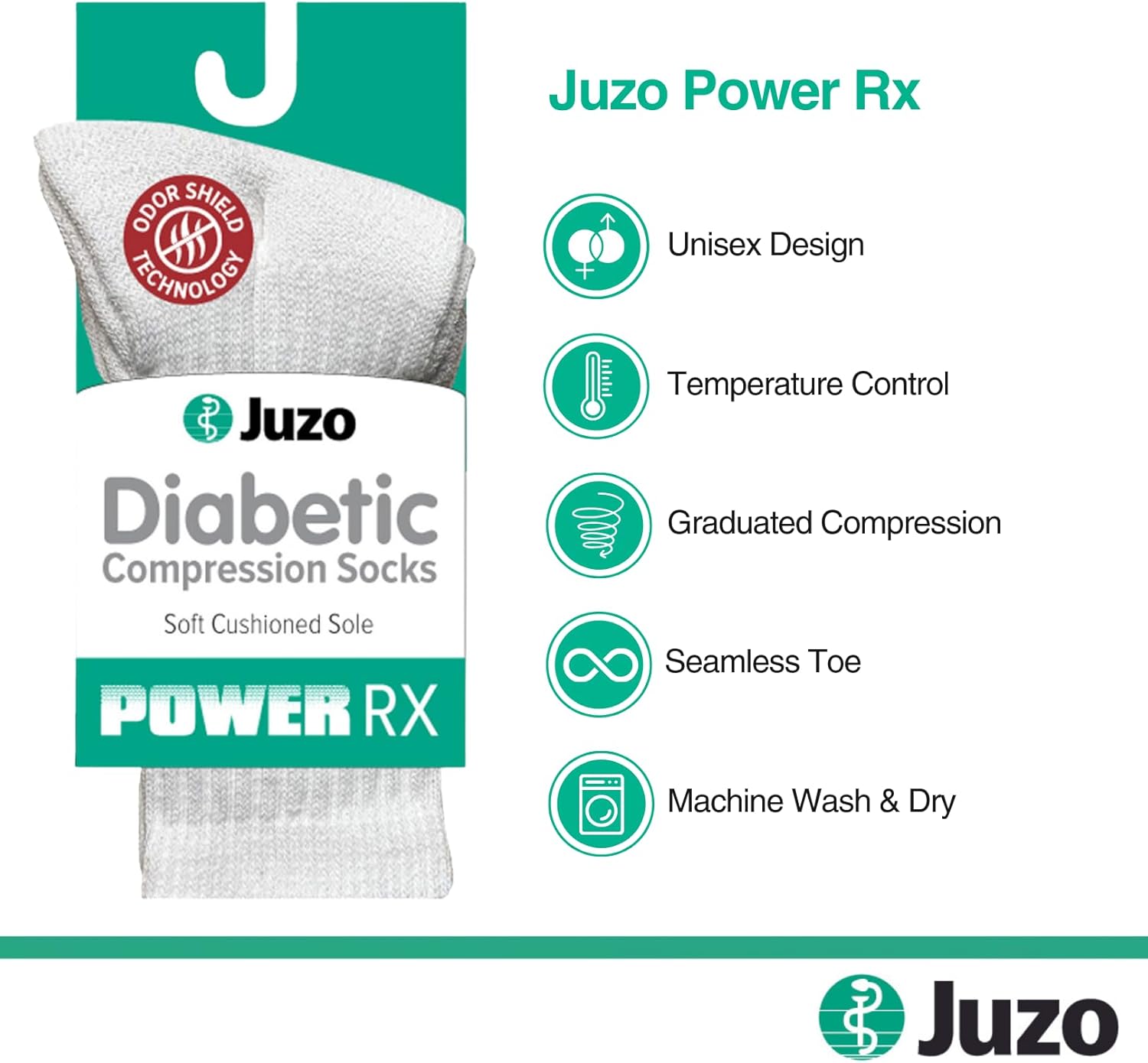 Juzo Power Rx 15-20 mmHg Diabetic Compression Stockings, Knee High, Closed Toe | Compression Socks for Men/ Women for Tired, Aching or Swollen Legs, Mild Varicosities