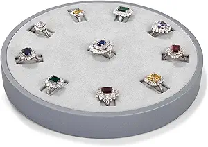 10Slots Ring Tray Round Holder Display PU Leather Earring Organizer Display Jewelry Tray Microfiber Interior Jewelry Organizer Tray(Grey)