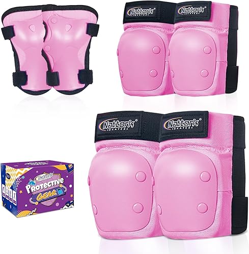 Miniatura 42 de Nattork Rodilleras para niños y jóvenes, rodilleras y coderas con muñequeras 6 en 1, juego de equipo de protección para monopatín, patines en línea