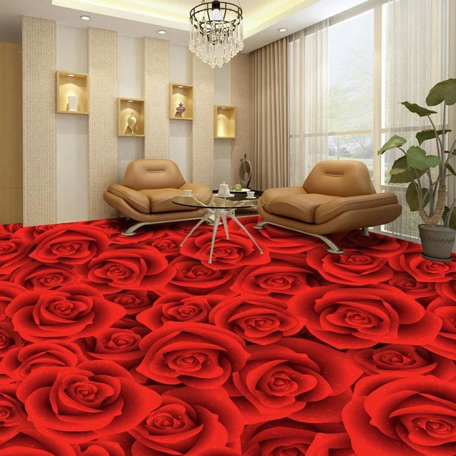 Sticker mural autocollant 3D de roses rouges pour sublimer votre salle de bain
